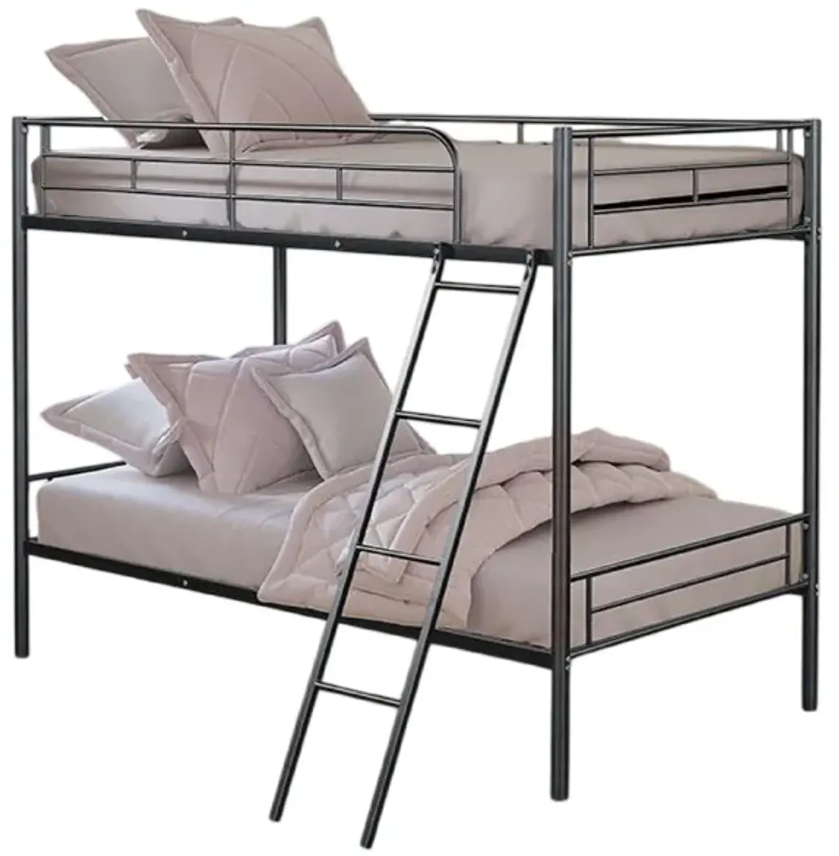 Cet Twin Over Twin Bunk Bed, Black Metal Frame, Attached Angled Ladder - Benzara