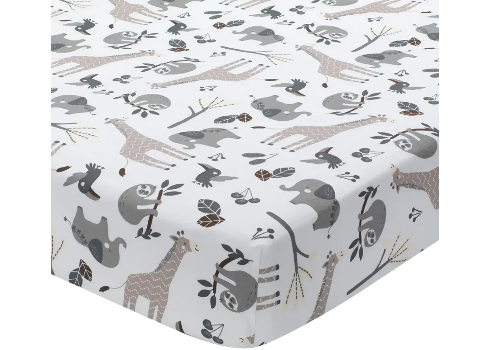 Lambs & Ivy Baby Jungle Animals White/Gray/Taupe Cotton Fitted Crib Sheet