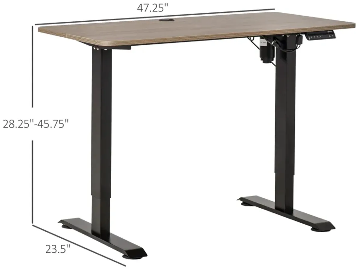 Teak/Black Adjustable Desk: 48" Electric Standing Desk with Memory Settings