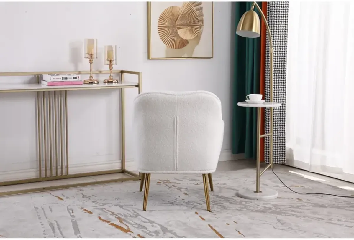 Modern Soft Teddy Fabric Ivory Ergonomics Accent Chair Living Room Chair Bedroom Chair