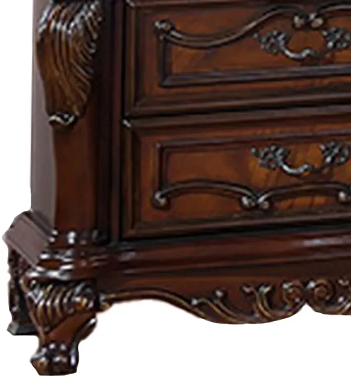 Venta Nightstand, 3 Drawers, Carved Details, Cherry Brown Solid Wood Frame