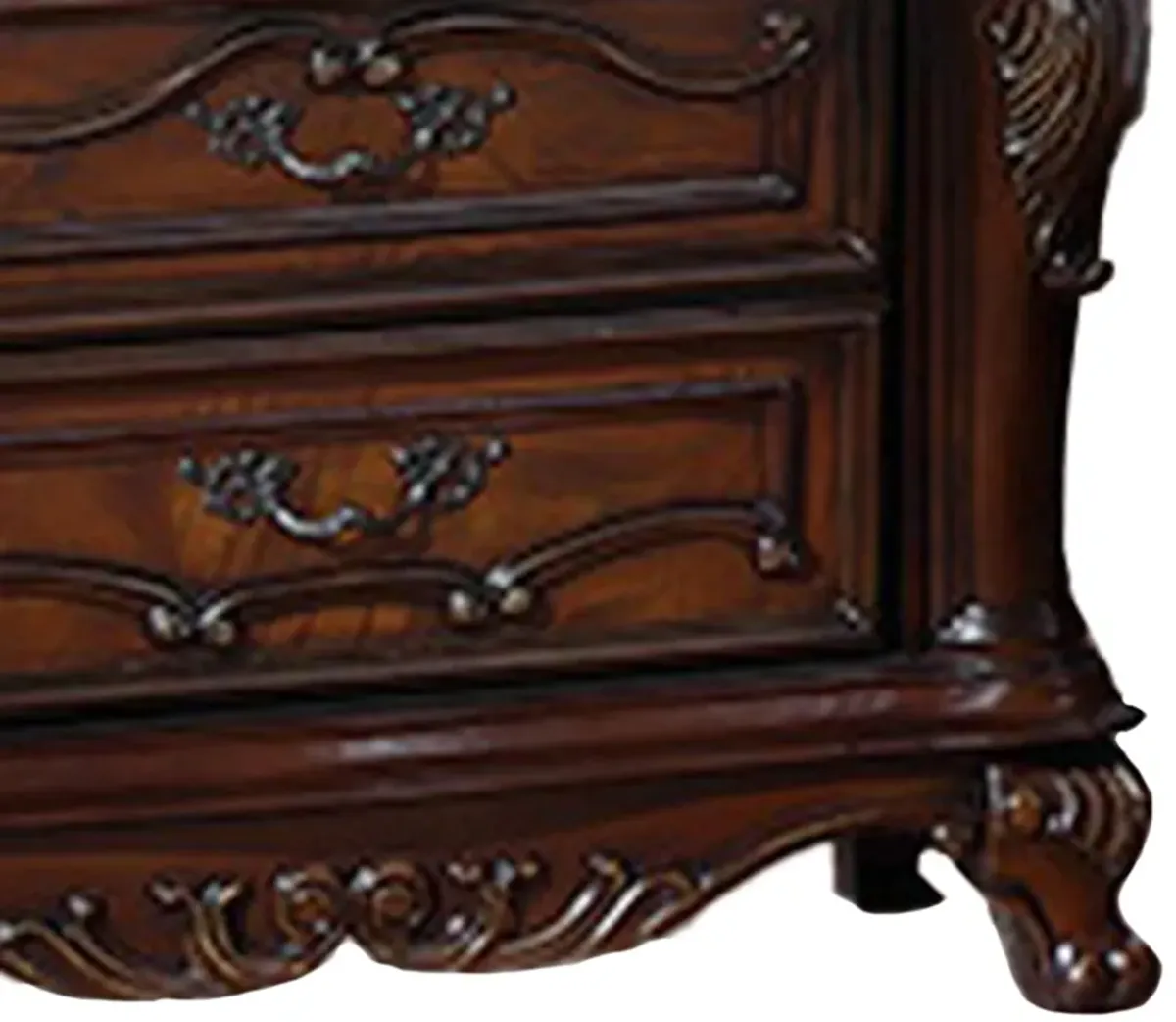 Venta Nightstand, 3 Drawers, Carved Details, Cherry Brown Solid Wood Frame