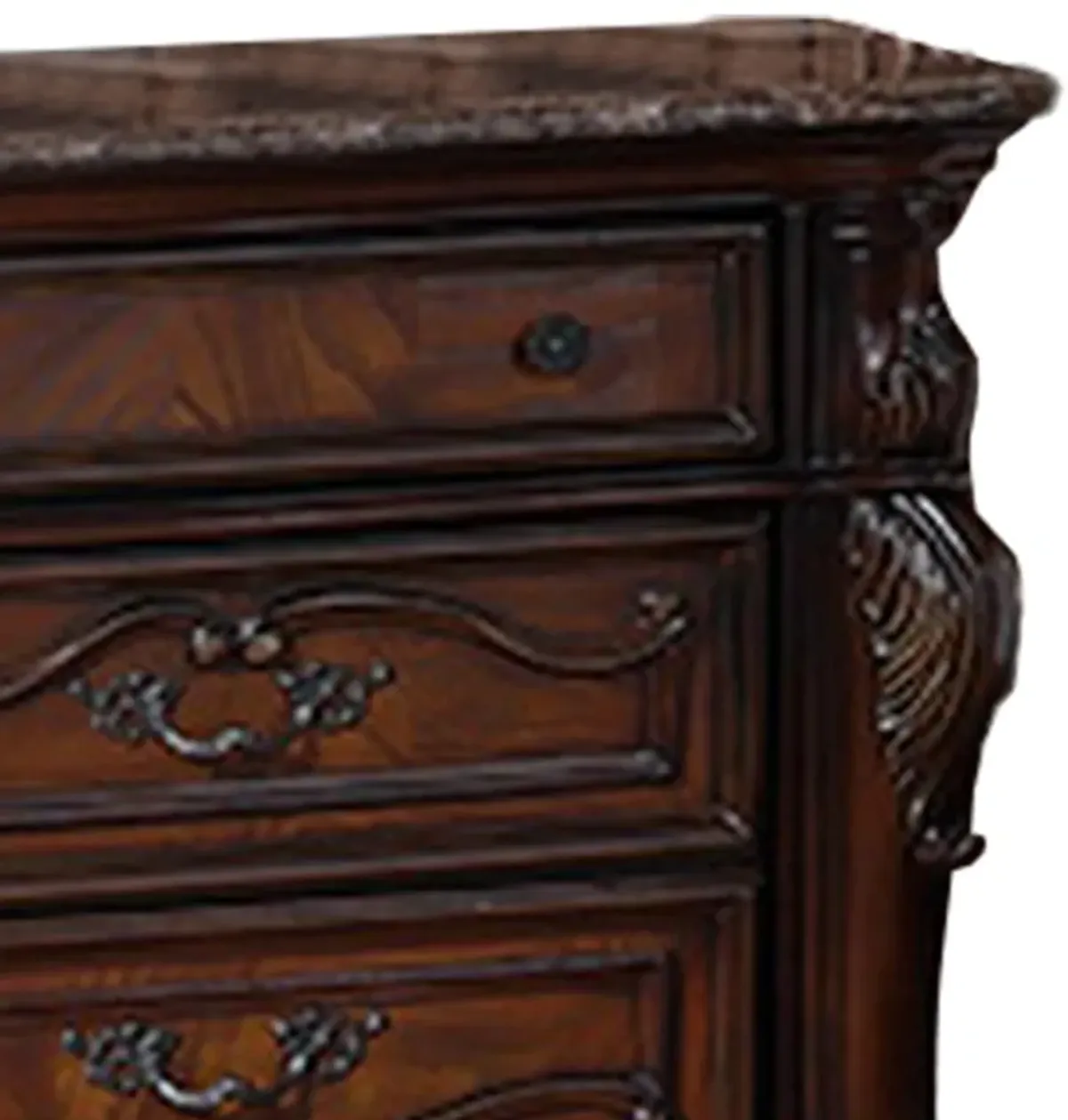 Venta Nightstand, 3 Drawers, Carved Details, Cherry Brown Solid Wood Frame