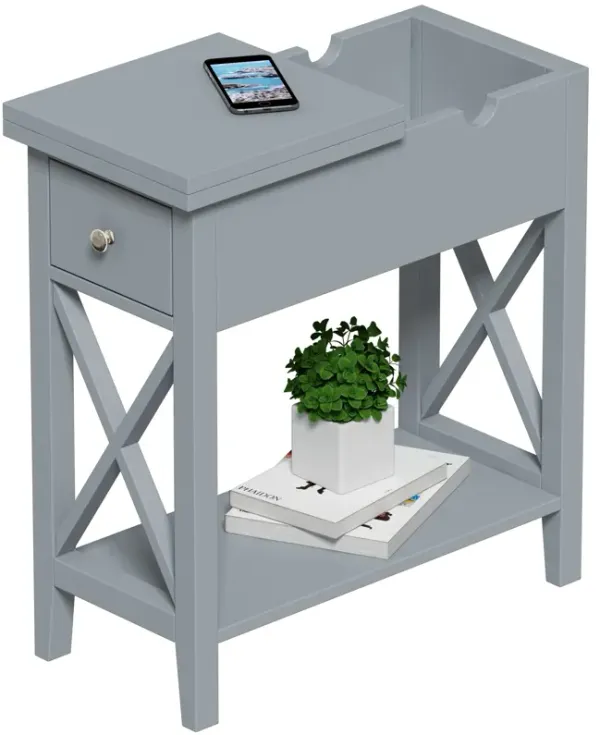 ChooChoo End Table, MDF Material Flip Top Narrow End Table with Drawer, Accent Small Side Table Nightstand for Living Room, Bedr