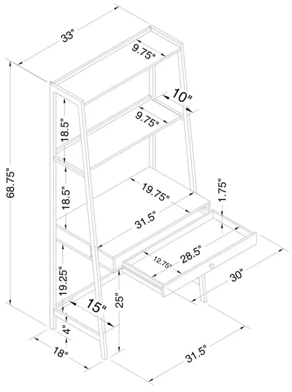 Coaster Co. of America Pinckard 1-drawer Ladder Desk Grey Stone and Black