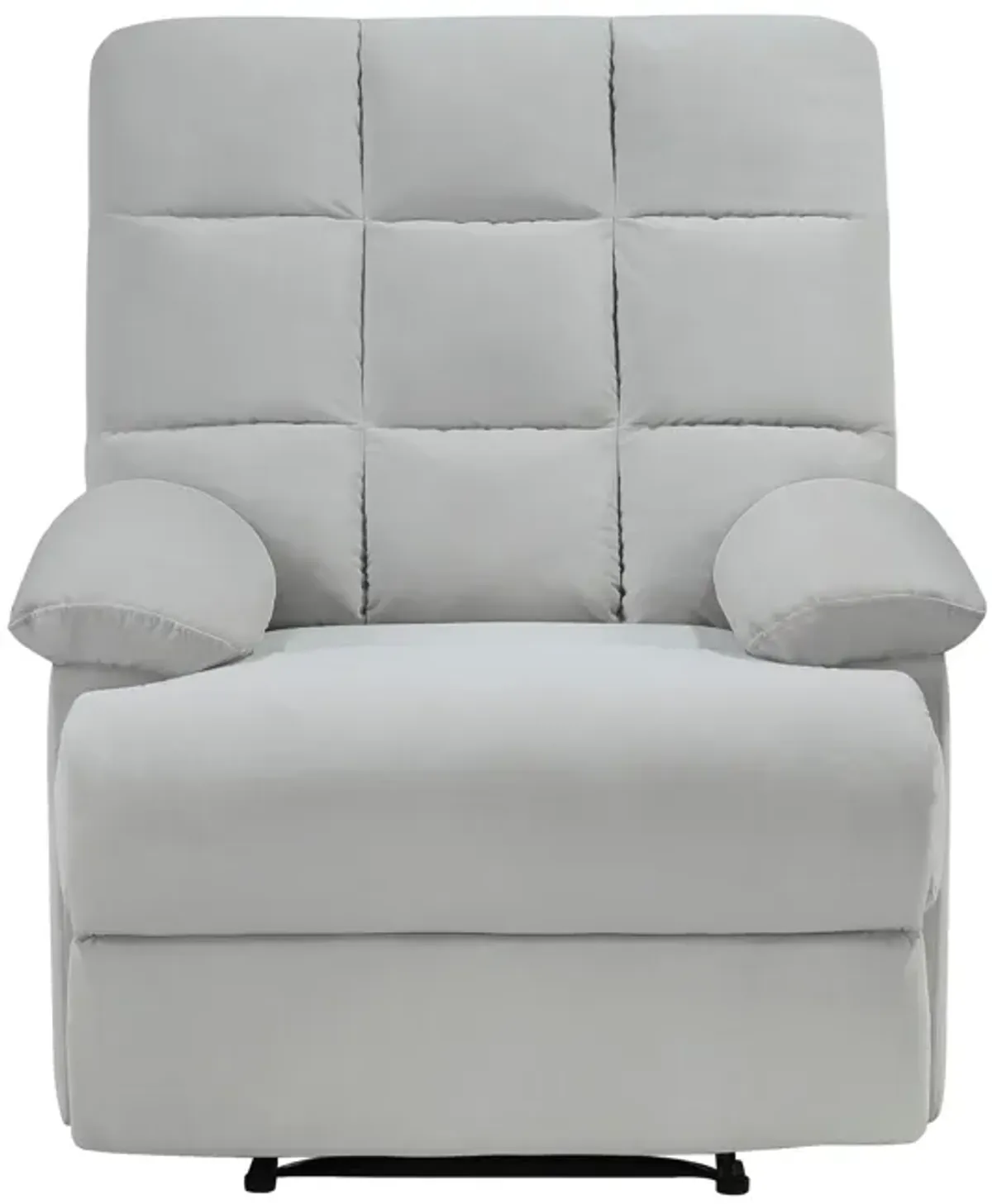 Patty 36 Inch Manual Recliner Chair, Cushioned, Light Gray Velvet, Wood - Benzara