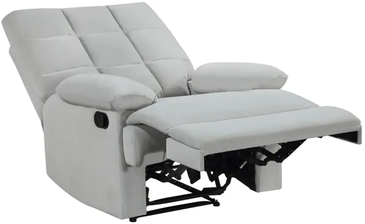 Patty 36 Inch Manual Recliner Chair, Cushioned, Light Gray Velvet, Wood - Benzara