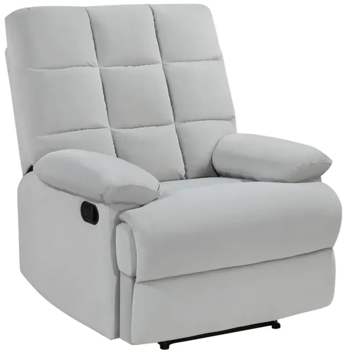 Patty 36 Inch Manual Recliner Chair, Cushioned, Light Gray Velvet, Wood - Benzara