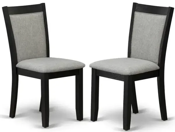 MZC6T06 Mid Century Dining Chairs - Shitake Linen Fabric Seat and High Chair Back - Wire Brushed Black Finish (SET OF 2)