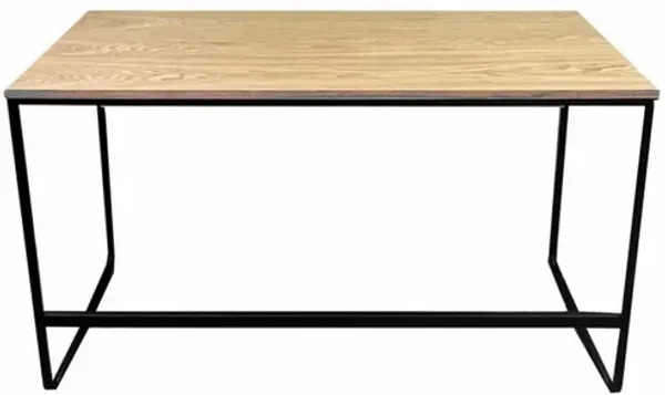 Evon 47 Inch Office Desk, Natural Brown Wood Top, Open Base, Black Metal - Benzara