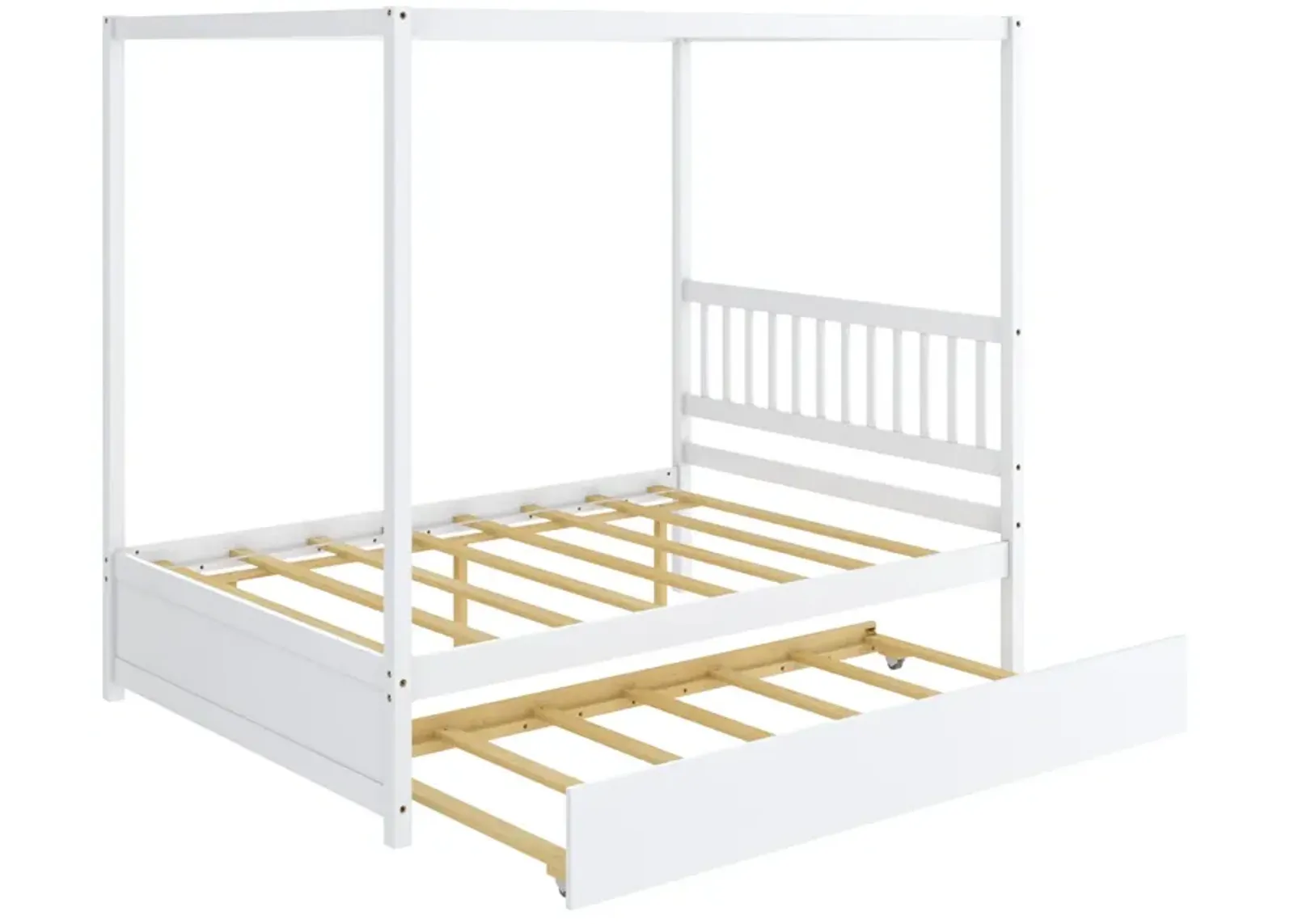 Full Size Canopy Bed with Trundle Wooden Platform Bed Frame Headboard