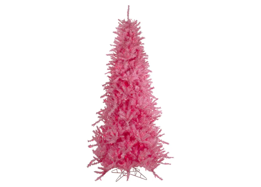 7.5' Pre-Lit Pink Tinsel Slim Artificial Christmas Tree - Pink Lights