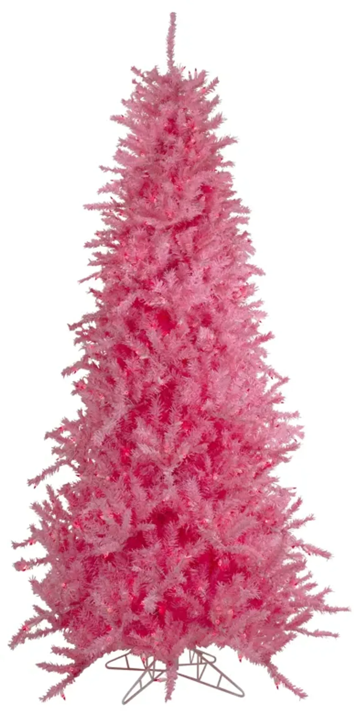 7.5' Pre-Lit Pink Tinsel Slim Artificial Christmas Tree - Pink Lights