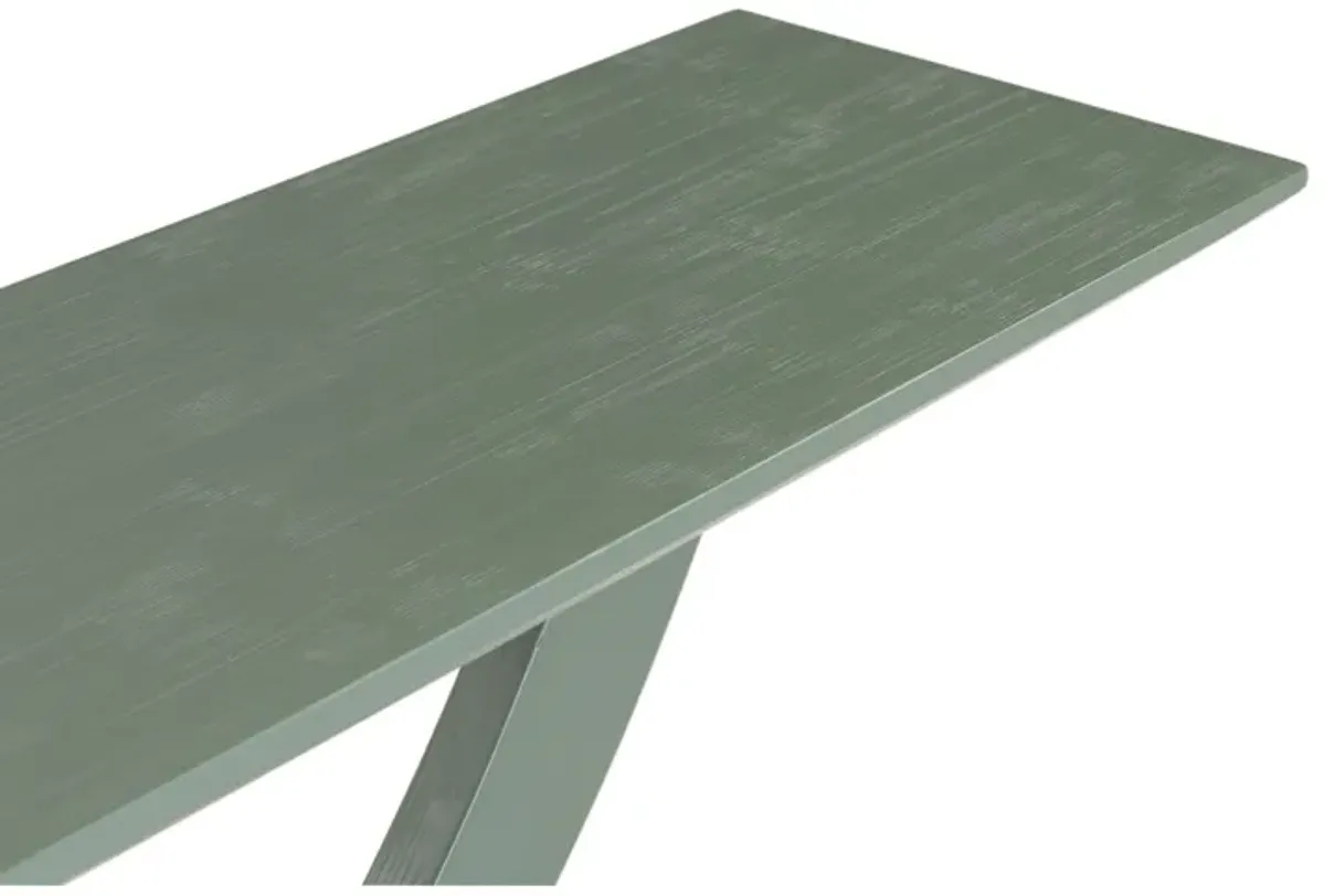 Rase 57 Inch Console Table, Cross Leg Design, Pedestal Base, Gray Green - Benzara