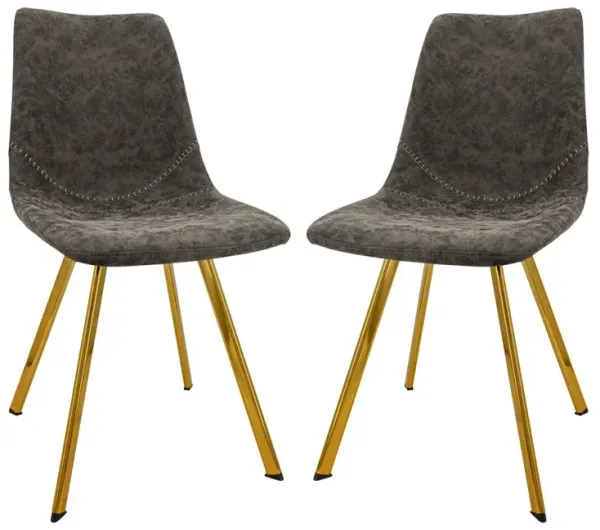 LeisureMod Markley Modern Leather Dining Chair With Gold Legs Set of 2