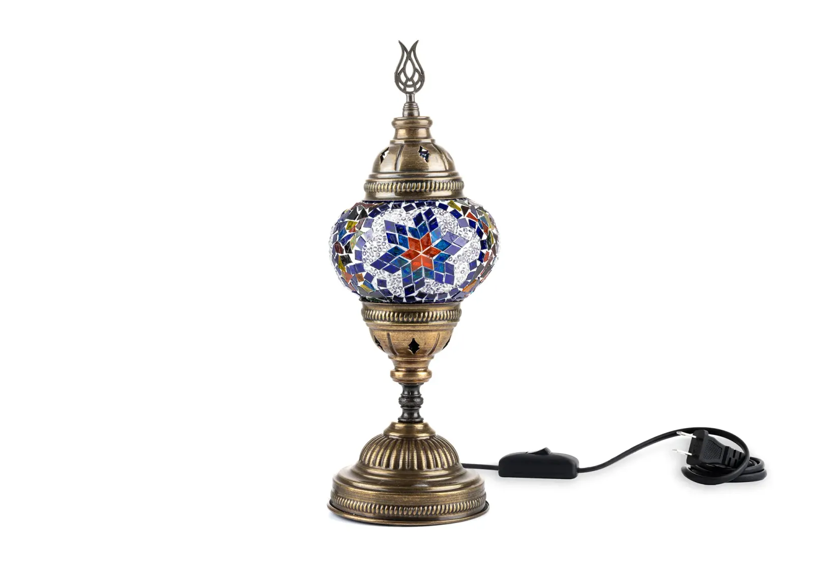 14.5 in. Handmade Multicolor Flower Mosaic Glass Table Lamp with Brass Color Metal Base