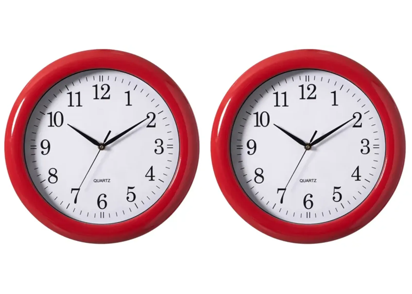 Set of 2 13.75 Inch Plastic White Round Silent, Non-Ticking Battery Operated Simple Modern Analog Wall Clock. Perfect for Office, Classroom, Living Room, Dining Room, Bed Room and Kitchen Wall Decor.