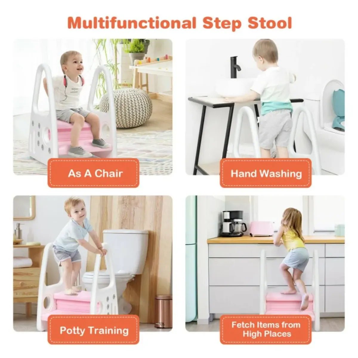 Hivvago Kids Step Stool Learning Helper with Armrest for Kitchen Toilet Potty Training