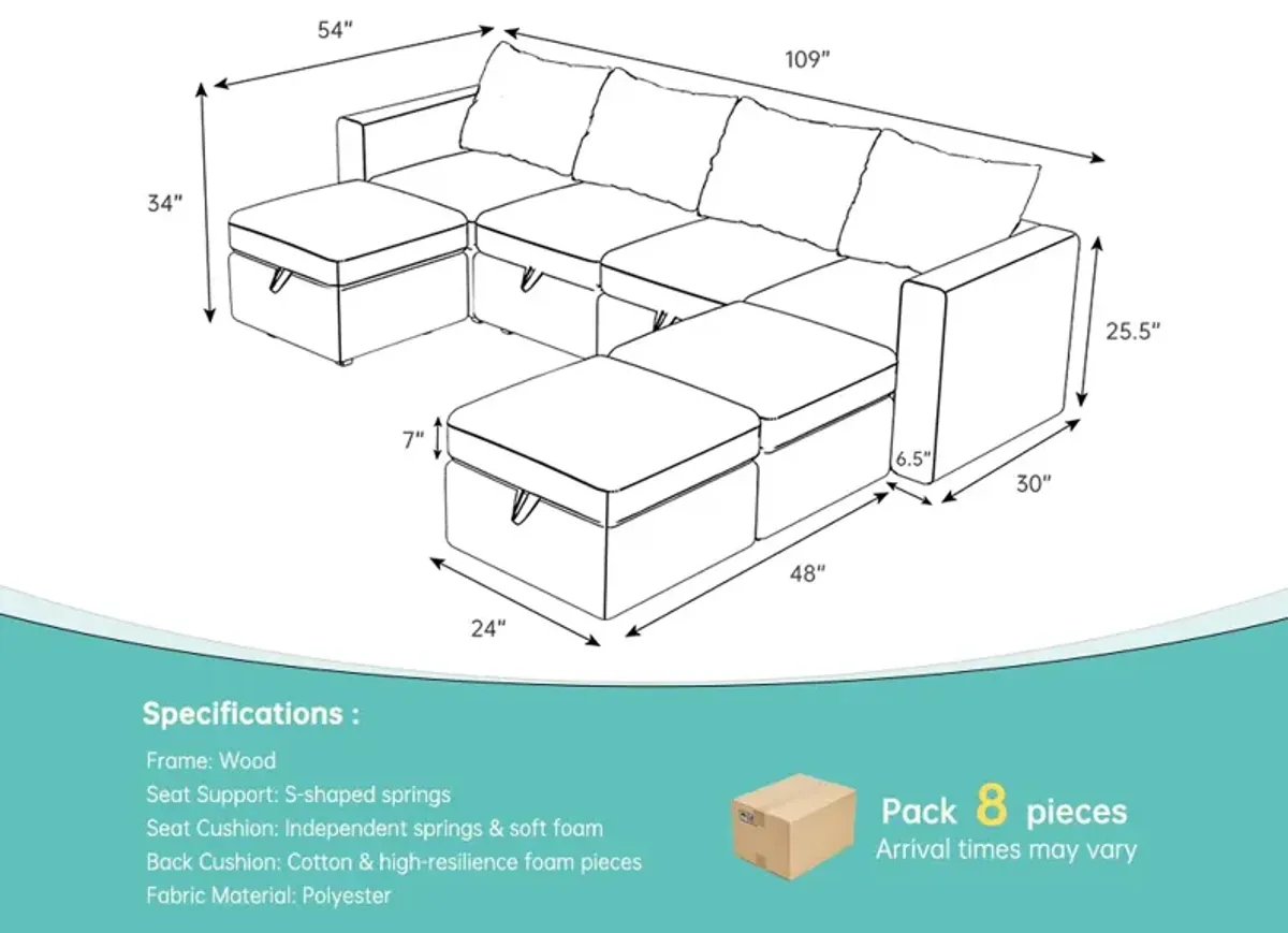 Livelylodge Modern L-Shaped Modular Sectional Sofa, Polyester Upholstery with Sturdy Wooden Frame, Comfortable Couch for Living Room or Office, Space-Saving Design 109''L x 78''W x 34''H