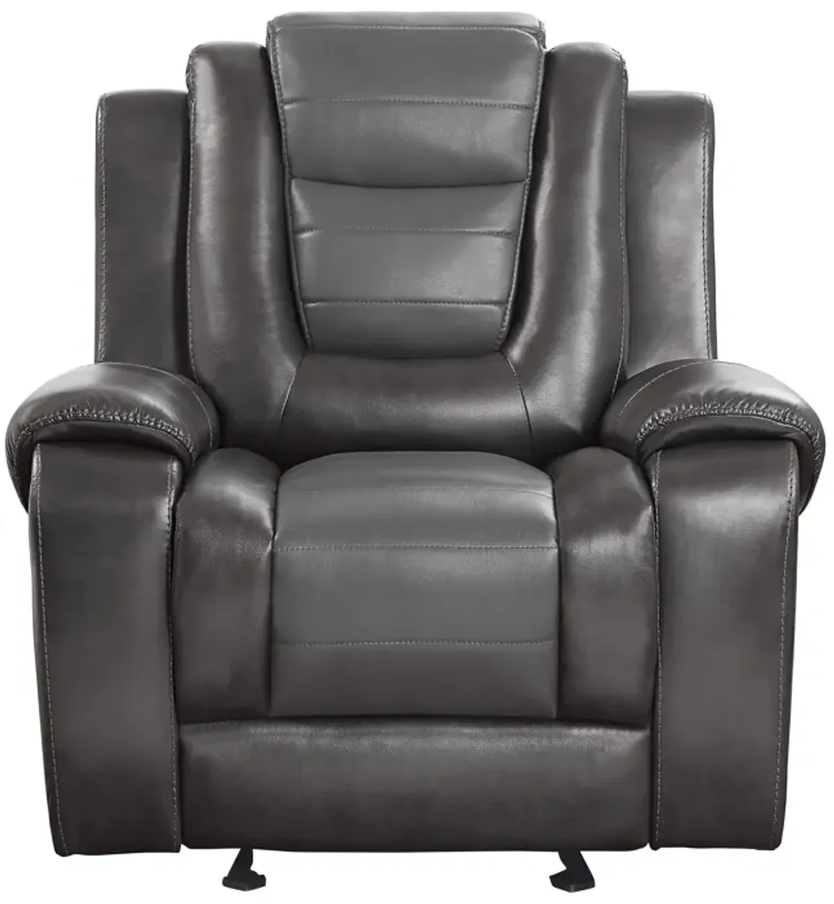 Istro 39 Inch Glider Manual Recliner Chair, 2 Tone Gray Faux Leather - Benzara