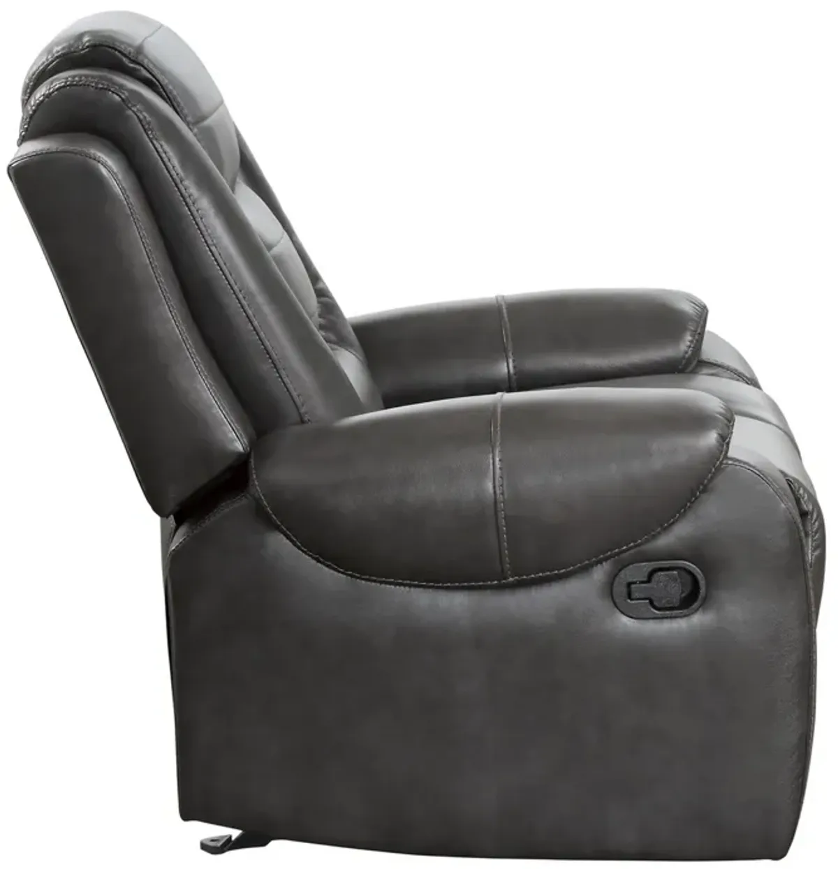 Istro 39 Inch Glider Manual Recliner Chair, 2 Tone Gray Faux Leather - Benzara