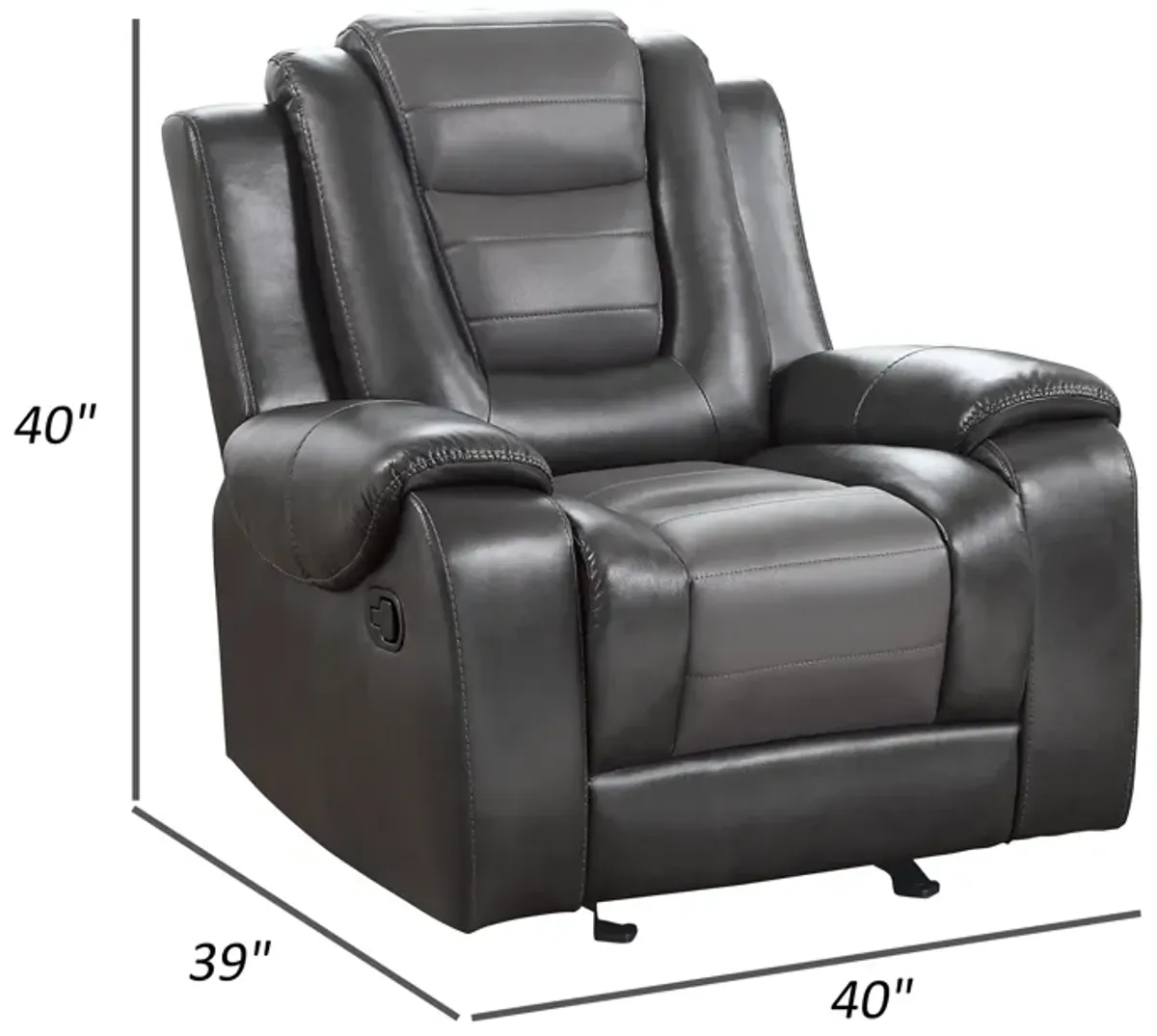 Istro 39 Inch Glider Manual Recliner Chair, 2 Tone Gray Faux Leather - Benzara