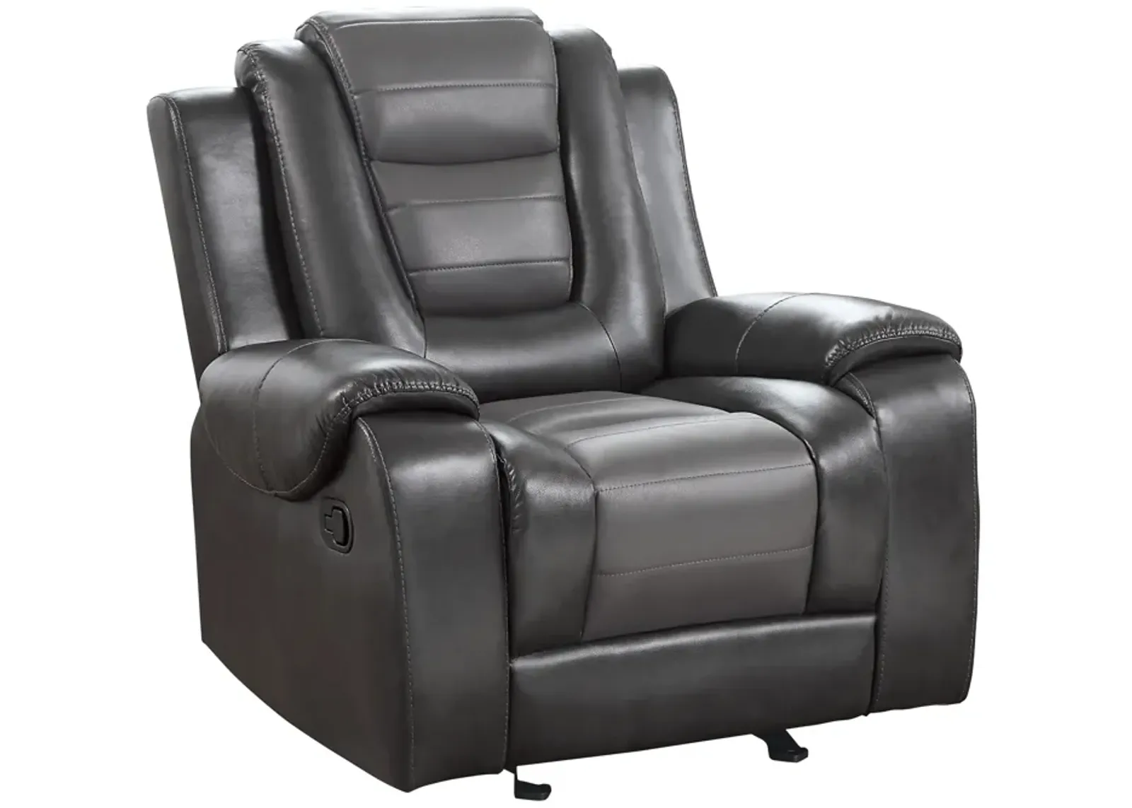 Istro 39 Inch Glider Manual Recliner Chair, 2 Tone Gray Faux Leather - Benzara