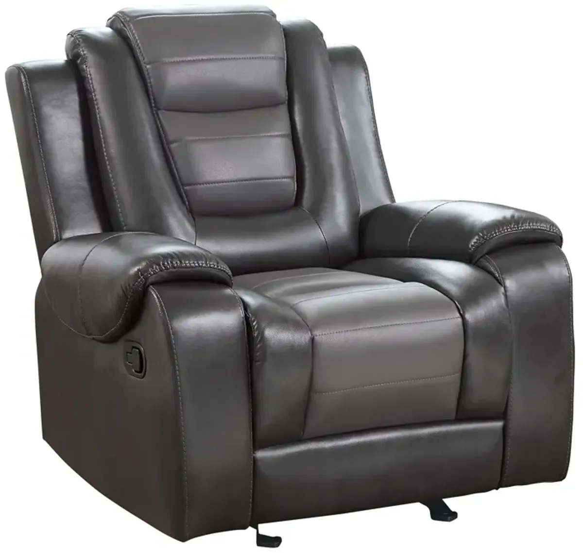 Istro 39 Inch Glider Manual Recliner Chair, 2 Tone Gray Faux Leather - Benzara