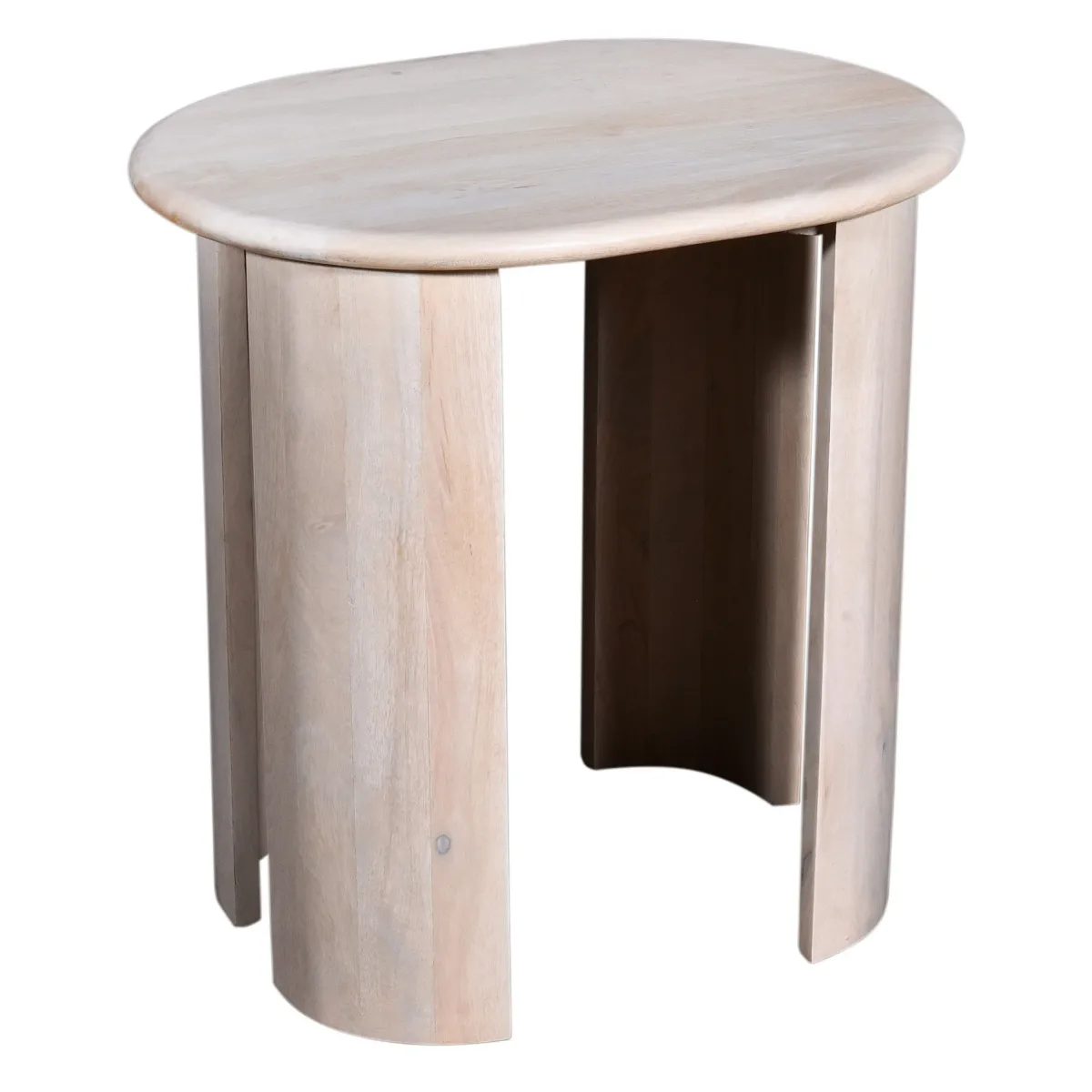 Kipp Side End Table, 24 Inch Rounded Oblong Top, White Solid Mango Wood - Benzara