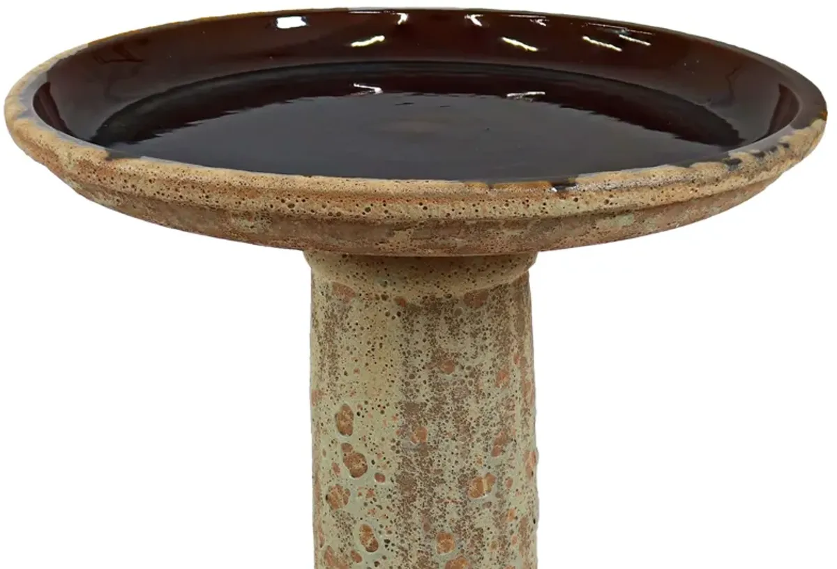 Sunnydaze Toulon 24.5” H Lava Finish Bird Bath - Brown Distressed Ceramic