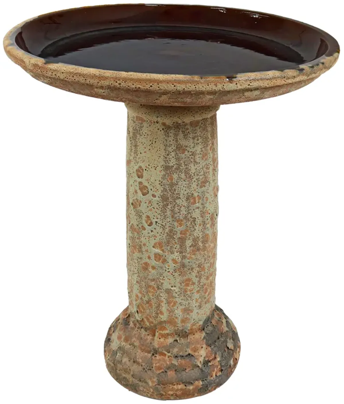 Sunnydaze Toulon 24.5” H Lava Finish Bird Bath - Brown Distressed Ceramic