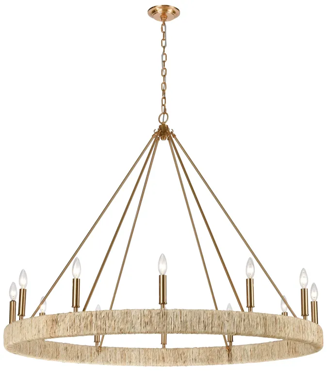 Abaca 48" Wide 12-Light Chandelier in Brass