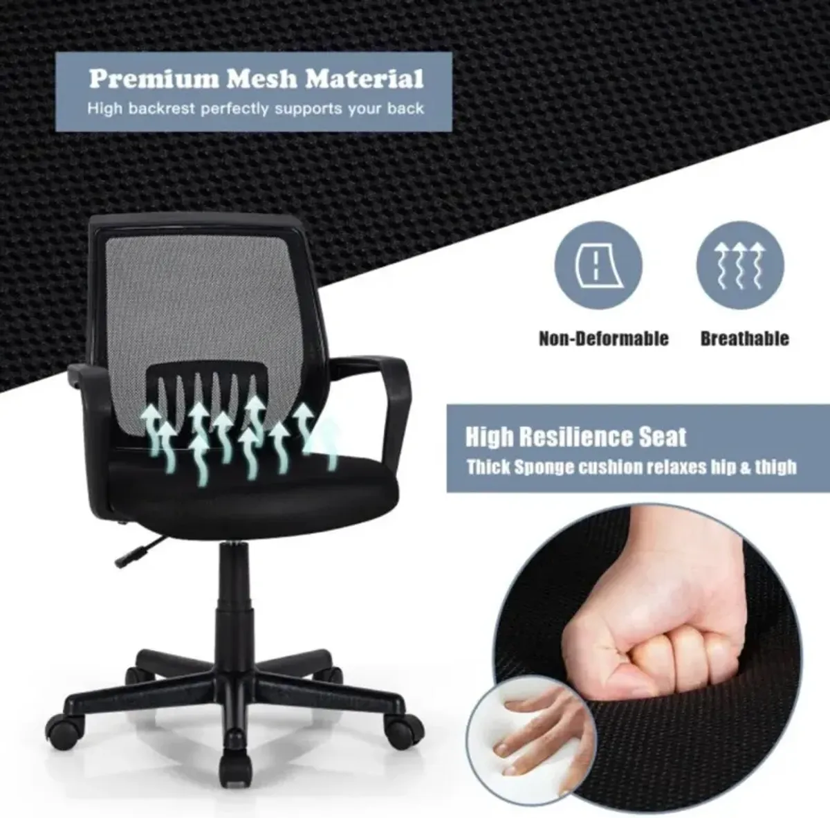 Hivvago Mid-Back Mesh Height Adjustable Executive Chair with Lumbar Support