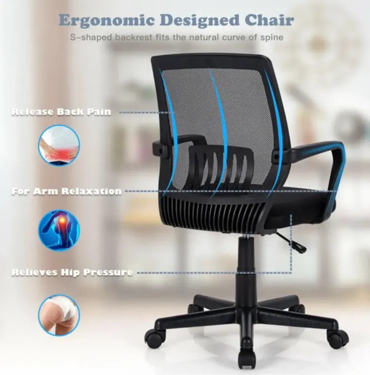 Hivvago Mid-Back Mesh Height Adjustable Executive Chair with Lumbar Support