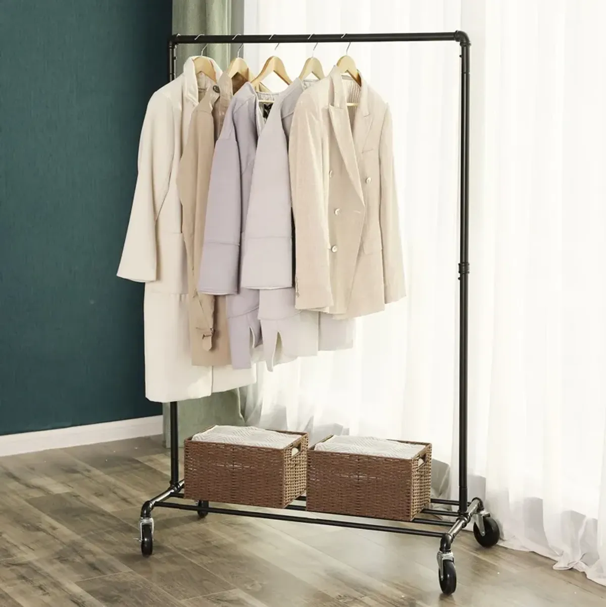 Clothing Rack on Wheels - Mobile Garment Organizer with Adjustable Height