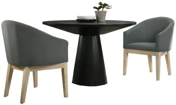Yuvi 3 Piece Dining Table and Chair Set, Round, Barrel Chair, Black, Gray - Benzara