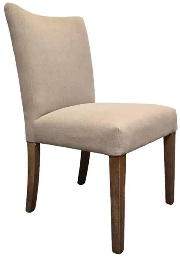 Zeus Dining Side Chair Set of 2, Beige Fabric, Brown Tapered Legs - Benzara