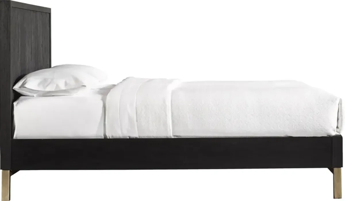 Kentfield Solid Wood California King-Size Platform Bed in Black Drifted Oak