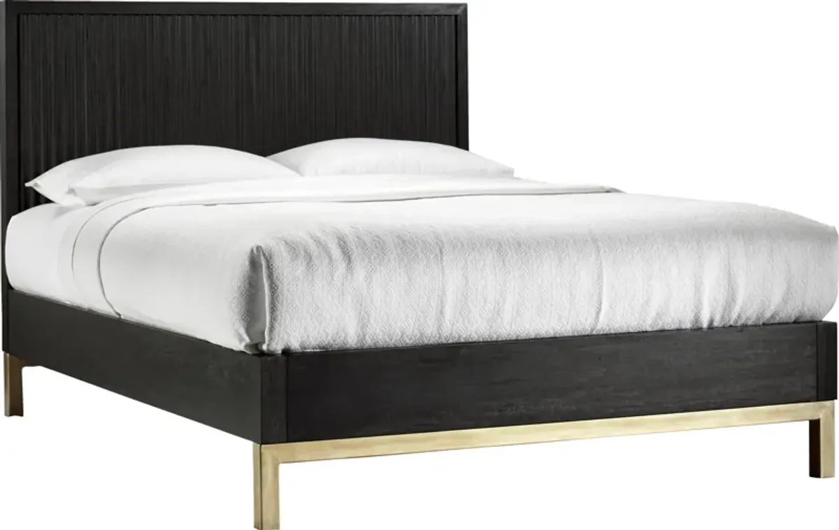 Kentfield Solid Wood California King-Size Platform Bed in Black Drifted Oak
