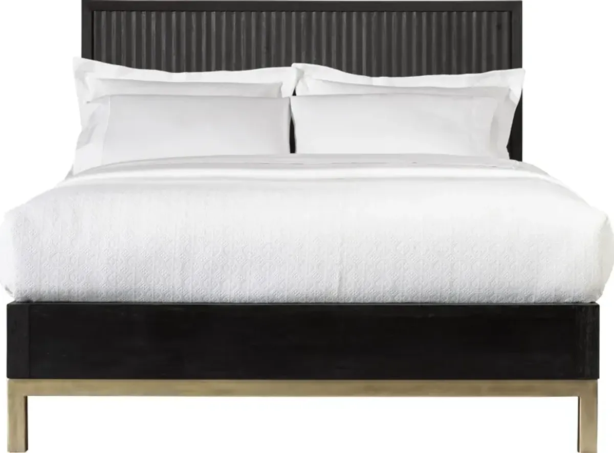 Kentfield Solid Wood California King-Size Platform Bed in Black Drifted Oak