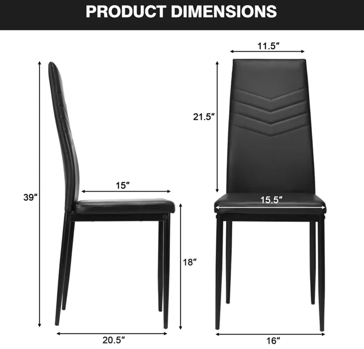 Set of 4 High Back Dining Chairs with PVC Leather and Non-Slip Feet Pads