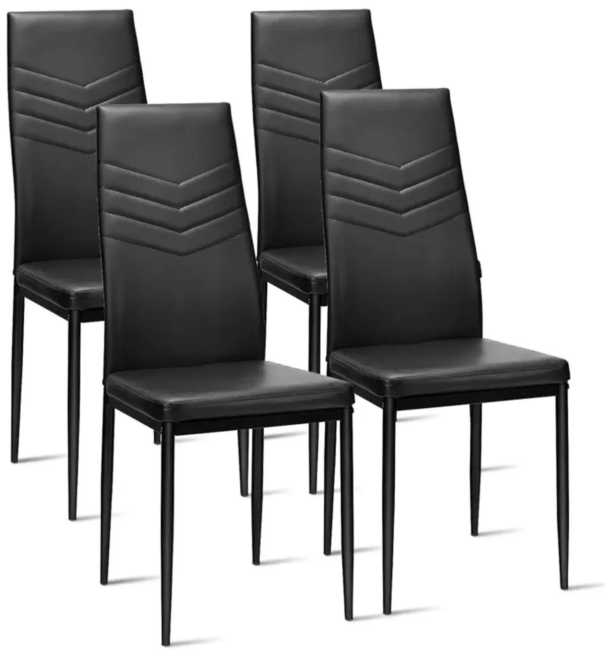 Set of 4 High Back Dining Chairs with PVC Leather and Non-Slip Feet Pads