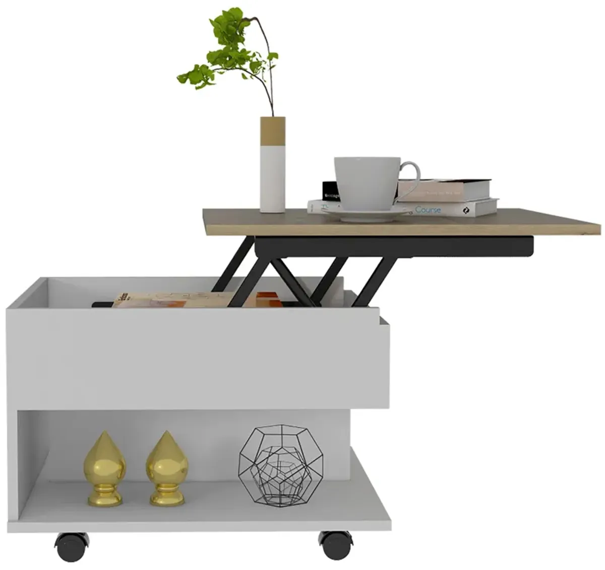 Luanda Lift Top Coffee Table, Casters, One Shelf -White