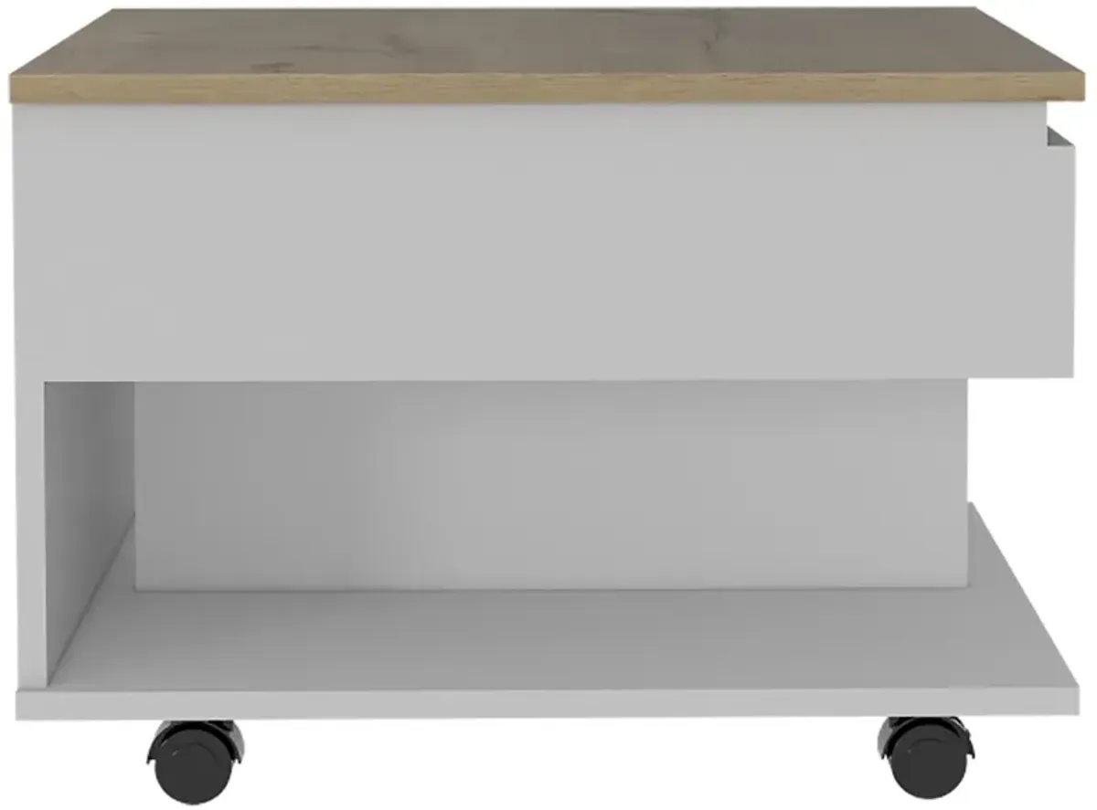 Luanda Lift Top Coffee Table, Casters, One Shelf -White / Light Oak