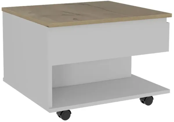 Luanda Lift Top Coffee Table, Casters, One Shelf -White / Light Oak