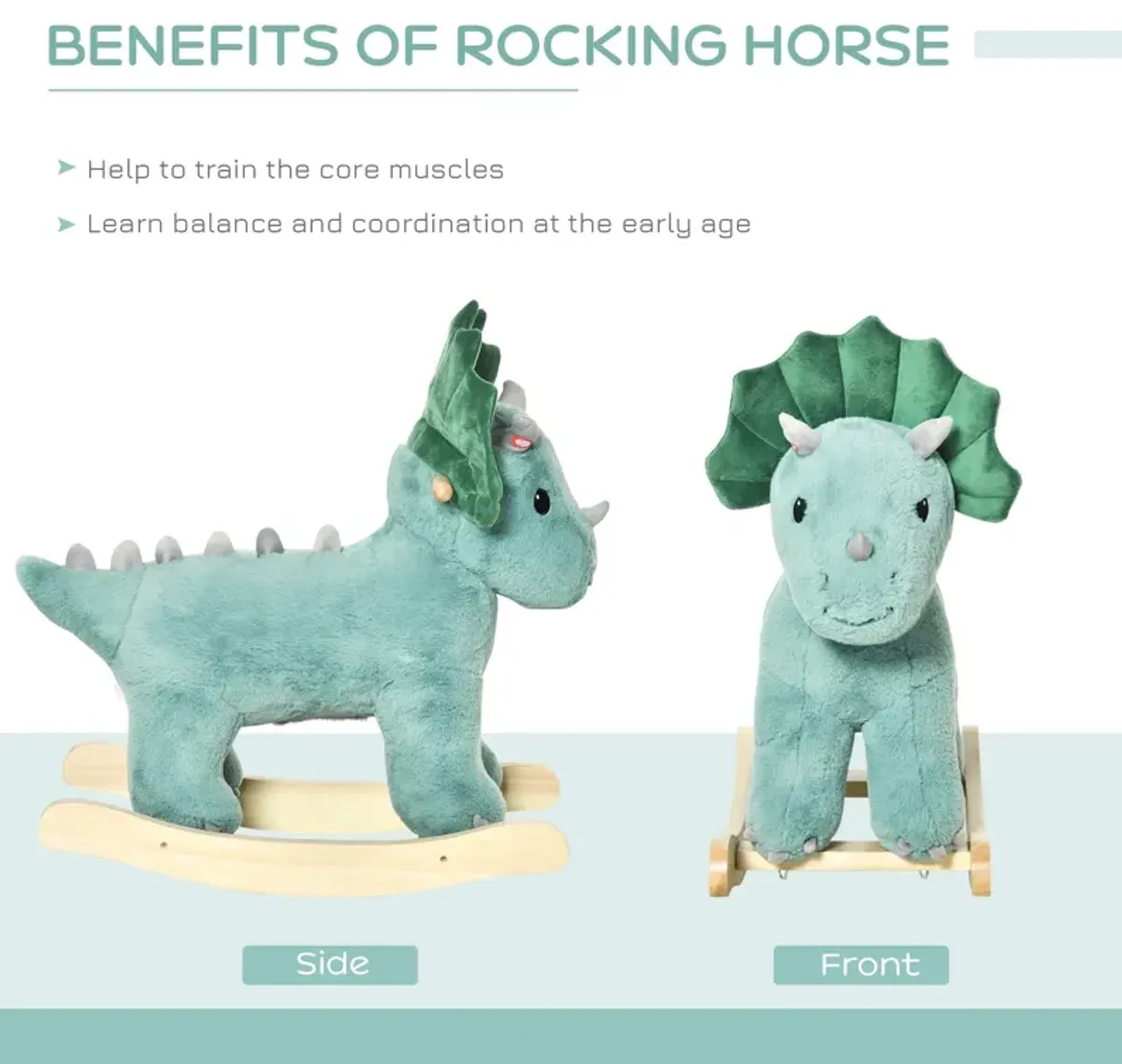 Green Dino Rocker: Triceratops Plush Rocking Horse for Toddlers 3-6 Years