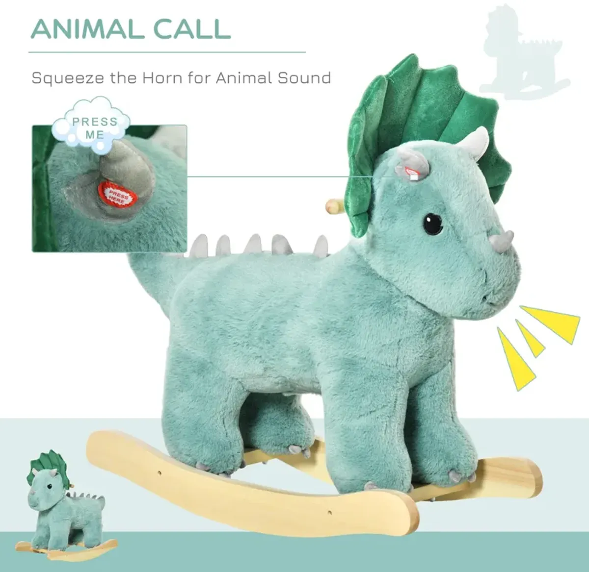 Green Dino Rocker: Triceratops Plush Rocking Horse for Toddlers 3-6 Years