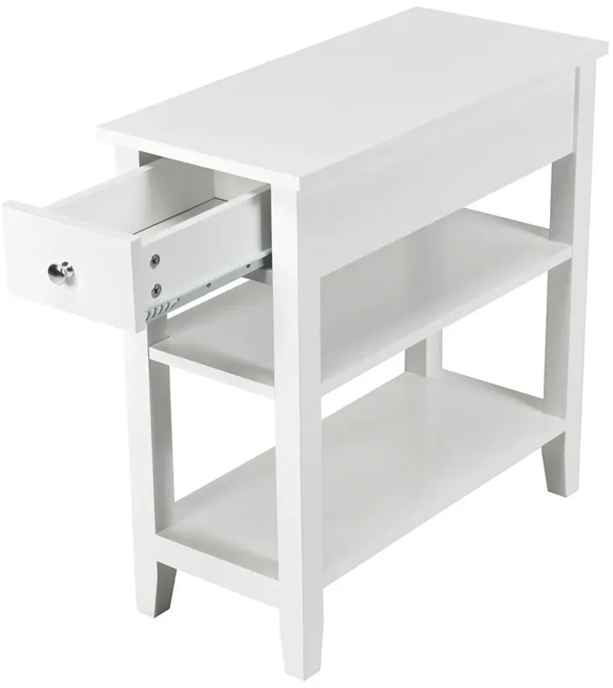 3-Tier Nightstand Bedside Table Sofa Side with Double Shelves Drawer