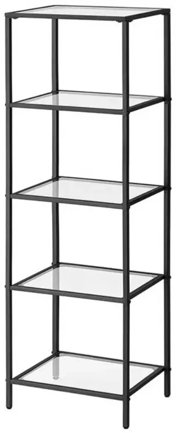 Hivvago Black Metal Frame Glass Shelf Bookcase 4-Shelves Shelving Unit