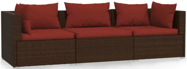 Faye 3pc Outdoor Modular Sectional Sofa Set, 3 Cushions, Red Brown - Benzara